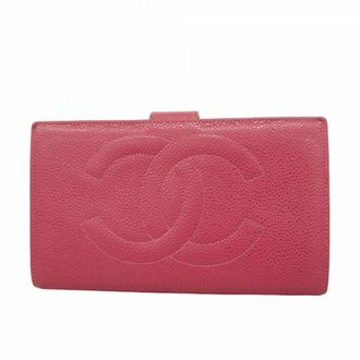 Chanel Pink Grained Calfskin Long Wallet (Bi-Fold) (Pre-Owned)