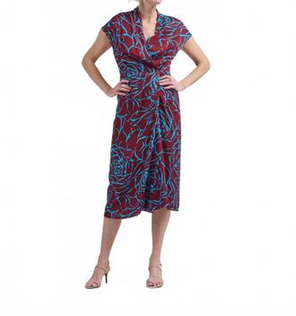 Dries Van Noten Dilian Floral Jacquard Draped Wrap Midi Dress In Burgundy
