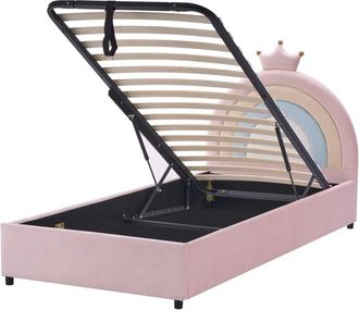 Beliani Kids Ottoman Bed Crown Velvet GRISETOT 90 x 200 cm (EU Single) with Storage Pink