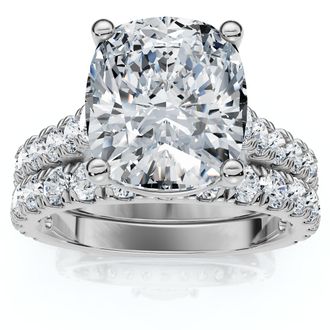 Pompeii3 Certified 4Ct Cushion Diamond Engagement Wedding Ring Set 14k Gold/PT Lab Grown