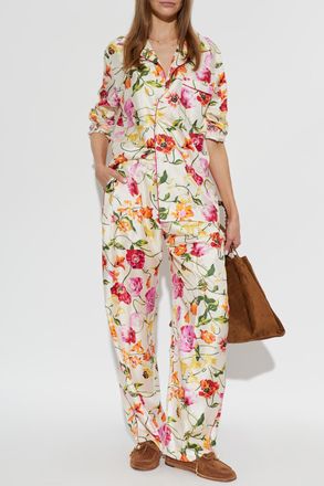 Kenzo Silk Trousers With Tie, Womens, Multicolour