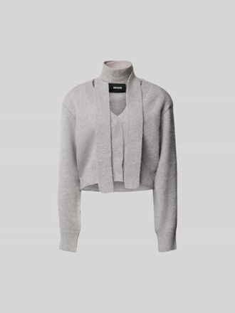 Rotate Strickjacke mit V-Ausschnitt in Hellgrau, Gr&ouml;&szlig;e L