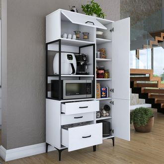 Dmora Alacena Lotzorai, Aparador 8 Estantes, 3 Cajones, 2 Puertas, 100x40x199h Cm Blanco