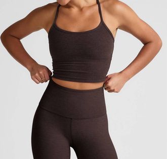 Beyond Yoga Spacedye Slim Racerback Cropped Tank Top In Dark Chocolate Heather