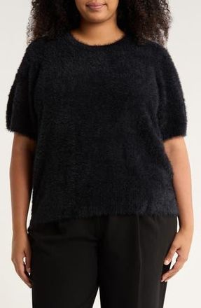 Vince Camuto Textured Short Sleeve Sweater in Rich Black at Nordstrom Rack, Size 2X