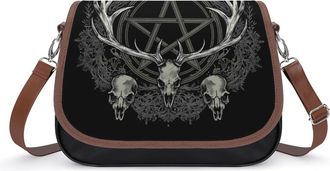 Generic Gothic Occult Satan Penta Symbol Skull Crossbody Bags for Women Shoulder Messenger Bag Purse Handbags