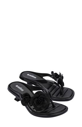 Melissa Petals Kitten Heel Flip Flop in Black at Nordstrom, Size 10