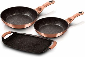 Berlinger Haus Berlinger Haus Rose Gold Set 2 Sartenes 22 -26cm, Plancha De Asar Inducci&oacute;n, Aluminio, Antiadherente Ecol&oacute;gico Sin Pfoa Oro Rosado