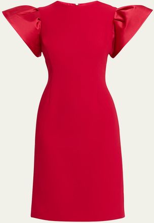 Teri Jon Flounce-Sleeve Crepe Sheath Dress