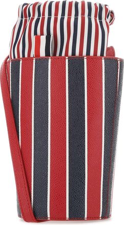 Thom Browne Womens Striped Calf Leather Bucket Bag Red