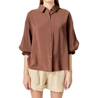 English Factory Balloon Sleeve Button-Up Shirt in Chocolate Brown at Nordstrom, Size X-Small