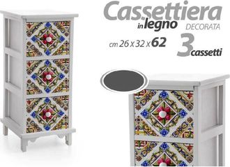 Trade Shop Trade Shop - C&oacute;moda 3 Cajones Mesita De Noche Cocina Ba&ntilde;o Dormitorio Madera 62x26x32cm 829390