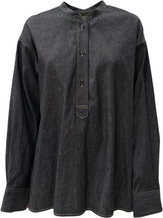 Lareida Denim blouse met 3 knopen - Dames - Blouses - Zwart - S - Denim - Overhemden