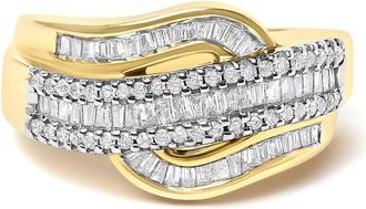 House of Brilliance 14K Yellow Gold 1.0 Cttw Diamond Wave Design Band Ring