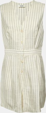 Sandro Cream Striped Crepe Noelie V-Neck Playsuit