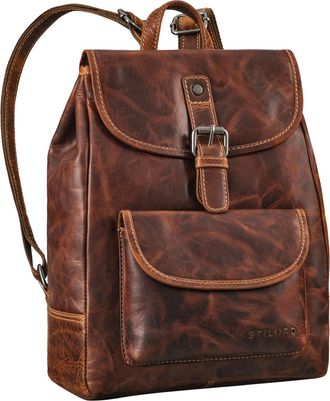 STILORD Adele Leather Backpack Bag for Women - Small Womens Rucksack Genuine Leather for Travel Work Everyday, Colour:salerno - brown