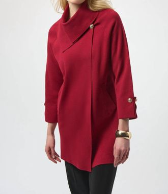 Joseph Ribkoff Asymmetrical Collared Jacket In Deep Cherry