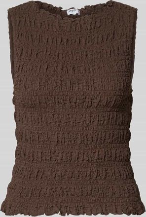 Jake*s Casual Top mit Smok-Details und Rundhalsausschnitt in Dunkelbraun, Gr&ouml;&szlig;e XXL