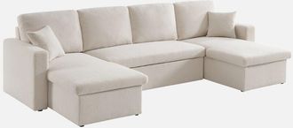 Sweeek Sweeek - Divano panoramico letto 4 posti tessuto boucl&eacute;