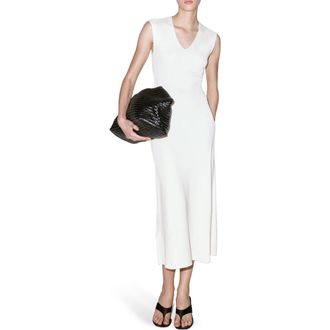 Mango Rib Knit V-Neck Midi Dress in White at Nordstrom, Size 6