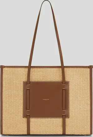 DeMellier The Capri in Warm Raffia Tan Smooth Ecru Stitching Leather Shoulder bag