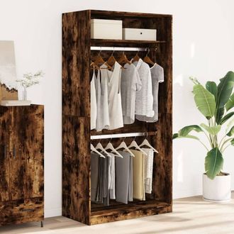 Berkfield Home Wardrobe Smoked Oak 100x50x200 cm Engineered Wood in Brown | Size: 100 x 50 x 200 cm