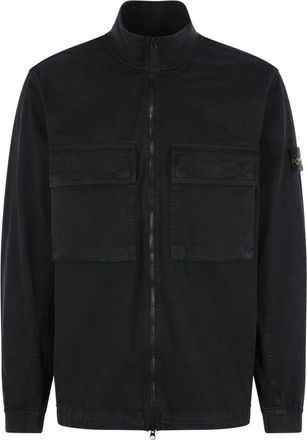 Stone Island Stretch-TC Overshirt - Heren - Zomerjassen - Zwart - M - Katoen - Jassen