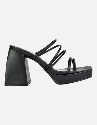 XY London Womens XY London Womens/Ladies Colt Strappy Square Toe High Block Heel Mule Sandals - Black - Size: 4