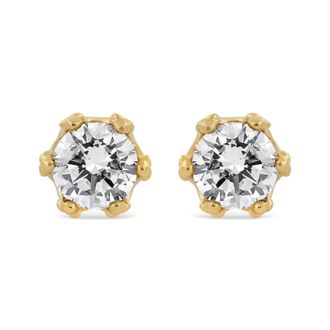 House of Brilliance 14K Yellow Gold 2.0 Cttw 6 Prong Set Diamond Hidden Halo Stud Earring (I-J Color, I1-I2 Clarity)