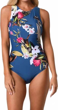 Jantzen Womens Floral Magic High Neck One Piece In Cobalt