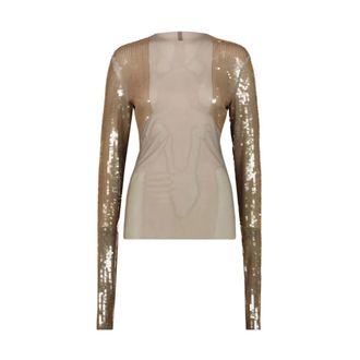 Rick Owens Long Sleeve Tops, female, Beige, Size: XS Sequined Top