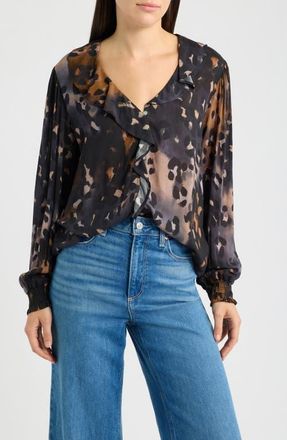 Cloth & Stone Ruffle Front Button Top in Nocturne Leopard at Nordstrom, Size X-Small