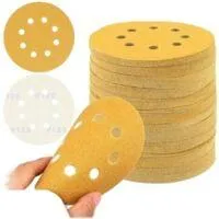 OEM Discos De Lijado Dorados De 5 Pulgadas (12,7 Cm), Paquete De 50, 8 Agujeros, Respaldo De Velcro, Grano 40-240, Aptos Para Lijadoras, Papel De Lija Sec
