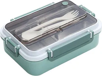 OEM Fiambrera Bento Para Ni&ntilde;os Y Adultos, 3 Compartimentos, Recipiente Verde Para Alimentos (1000 Ml), Material Pp, Azul