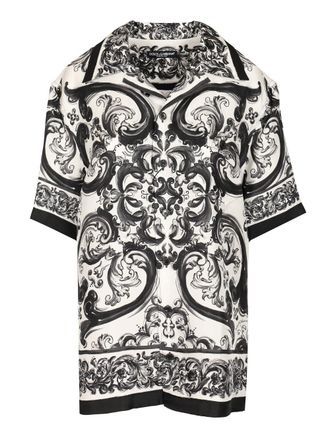 Dolce & Gabbana Hawaiian Shirt In Silk Twill With Maiolica Print Shirts Nero-Uomo