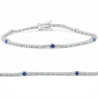 Pompeii3 1 1/10 Ct Diamond & Blue Sapphire Tennis Bracelet 14k White Gold 7 Lab Grown