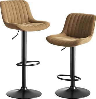 STILVORA Lote De 2 Taburetes De Bar Giratorios Regulables En Altura, Respaldo Ergon&oacute;mico, Terciopelo, Metal, Madera, Marr&oacute;n
