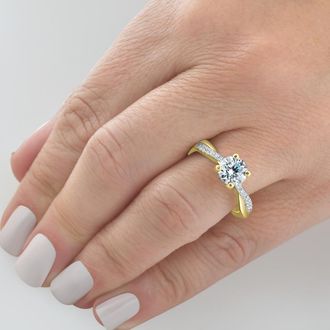 Pompeii3 VS 1 1/4Ct Moissanite & Lab Grown Diamond Engagement Twist Ring in 10k Gold