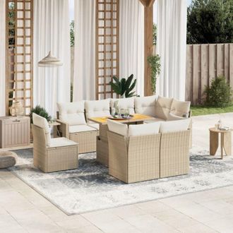 vidaXL Set De Sof&aacute;s De Jard&iacute;n 9 Pzas Con Cojines Rat&aacute;n Sint&eacute;tico Beige Vidaxl