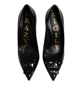 Dolce & Gabbana Womens Patent Leather Bag-Embellished Heel Black
