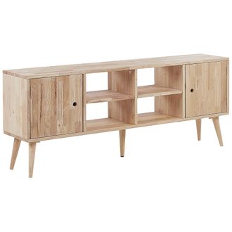 Beliani Mueble Tv De Madera De Caucho Clara 2 Puertas Almacenaje Estante Retro Escandinavo Sala De Estar Chandler
