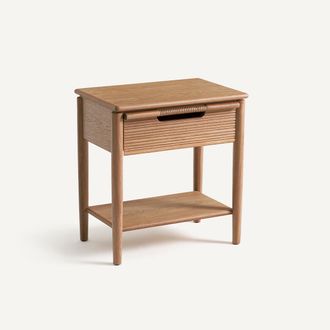 AM.PM Nachtkastje met massief eikenhout, fineer en leren handvat Melaly