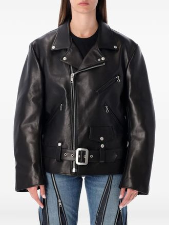 Junya Watanabe zip biker jacket - women - Calf Leather/Acetate - M - Black