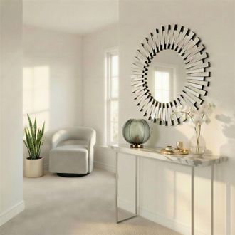 Furniturebox Starburst Medium 80cm 3D Silver Round Sunburst Modern Hallway Bedroom Dining & Living Room Mirror
