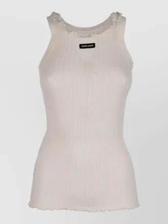 Miu Miu sleeveless top ribbed texture ruffled neckline