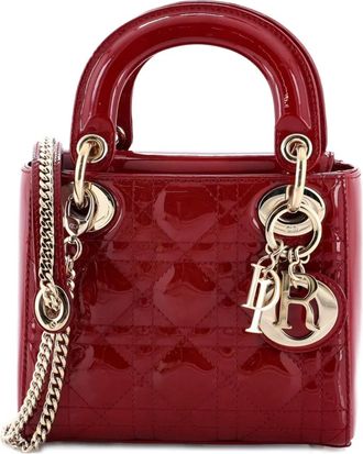 Dior Lady Dior Chain Bag Cannage Quilt Patent Mini satchel - Rood