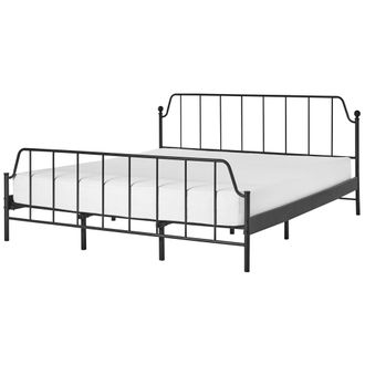 Beliani Cama Con Somier Minimalista Moderno Listones De Madera De &Aacute;lamo Metal Negro 180 X 200 Cm Mauressac