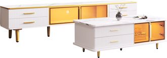 STILVORA Conjunto De Muebles De Sal&oacute;n Con 1 Mueble De Tv Y 1 Mesa De Centro, Led Multicolor, Puertas De Vidrio Templado, Tablero De Part&iacute;culas, Blanco