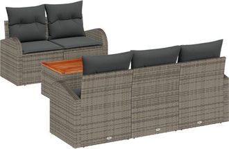vidaXL Garden Sofa Set 6 pcs Grey Poly rattan Vidaxl