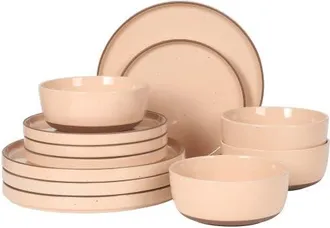 Gibson Home Northrock 12-Piece Stoneware Plates and Bowls Dinnerware Set, Service for 4 in Peach at Nordstrom